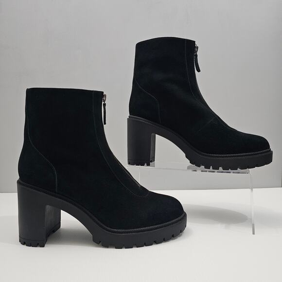 NEW Paige Brianne Ankle Boot Womens 9.5 Black Suede Platform Lug Sole Heeled - Picture 3 of 14